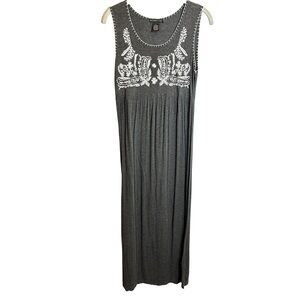 Design History Gray Maxi Dress with White Embroidery